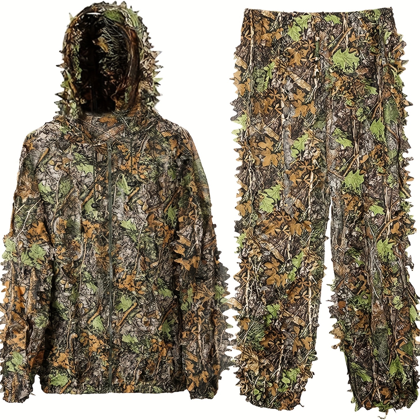 Ghillie Suit 3d Leafy Poncho Woodland Camo Hooded Jacket Lightweight ...