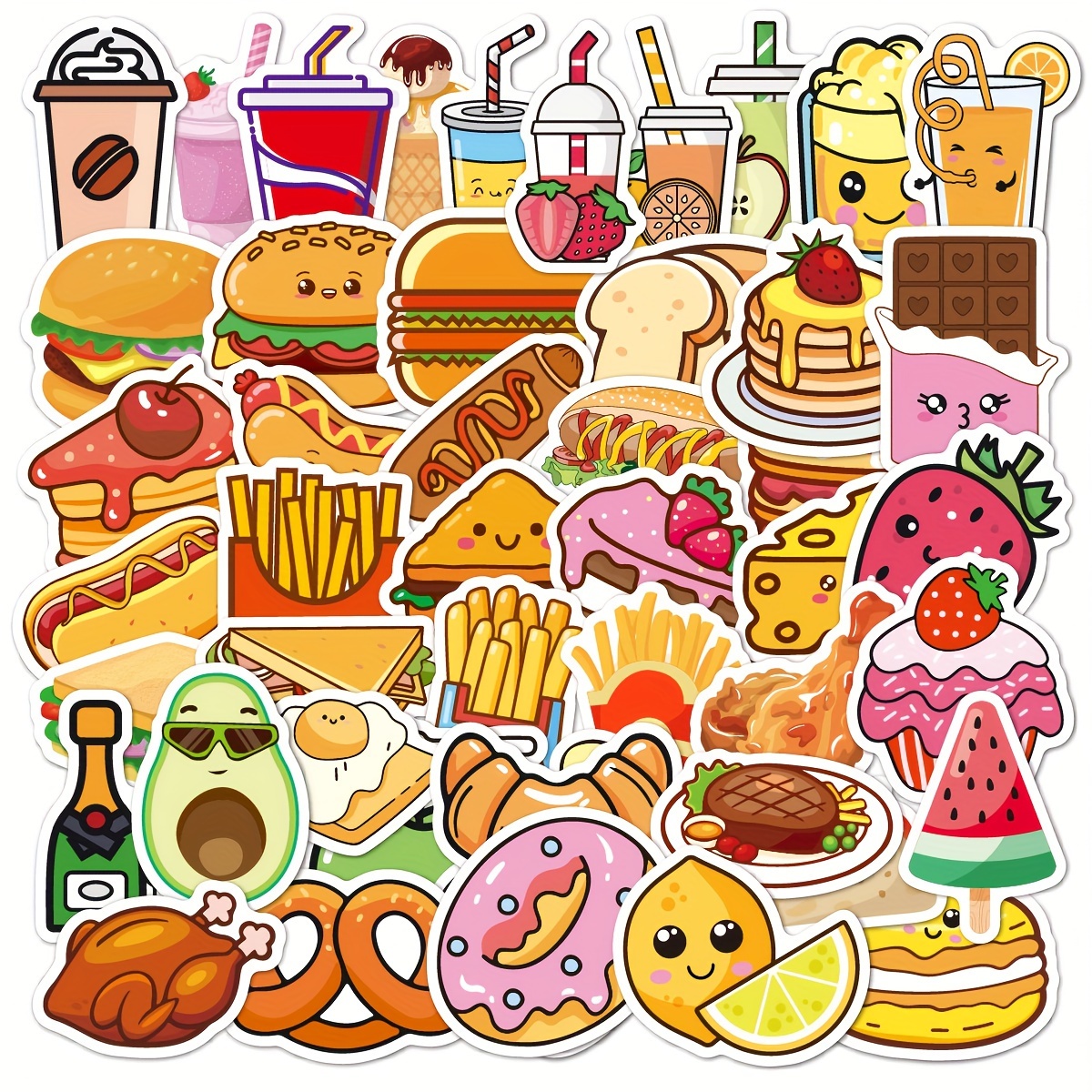 100pcs Cute Snack Stickers Food Stickers Drink Stickers Kawaii Small Beverage Stickers Decorative Masking Stickers for Personalize Laptop Scrapbook Da