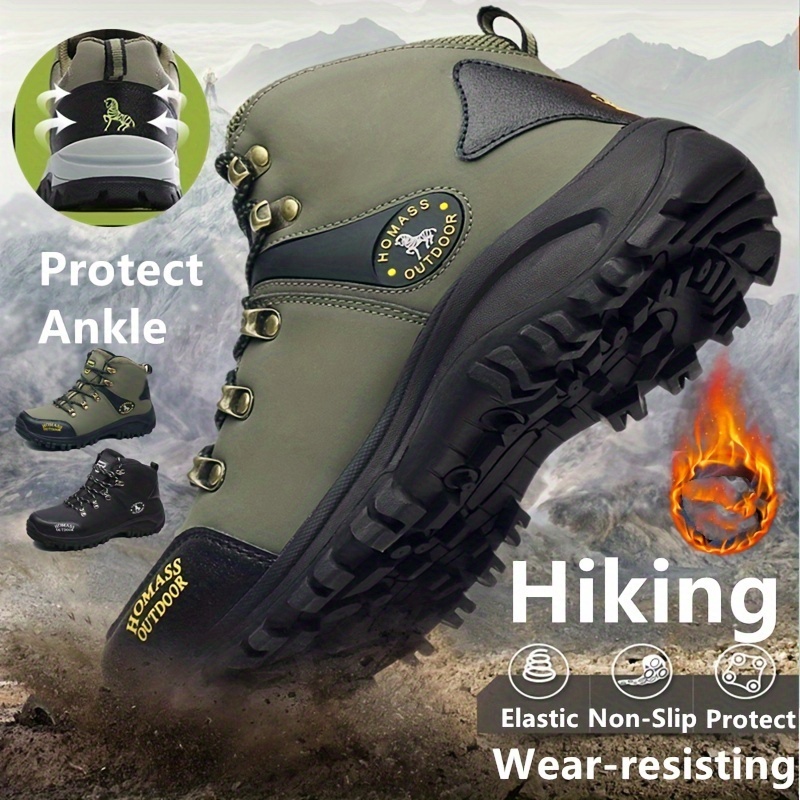 

Men's Outdoor Hiking Shoes With Plush Lining, Thermal Comfortable Arch Support Non-slip Mountaineering Traveling Sneakers