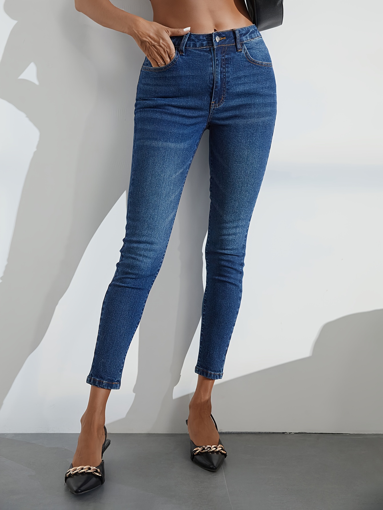 High * Washed Grey Skinny Jeans, Cropped Stretchy Tight Fit High Waist  Denim Pants, Women's Denim Jeans & Clothing