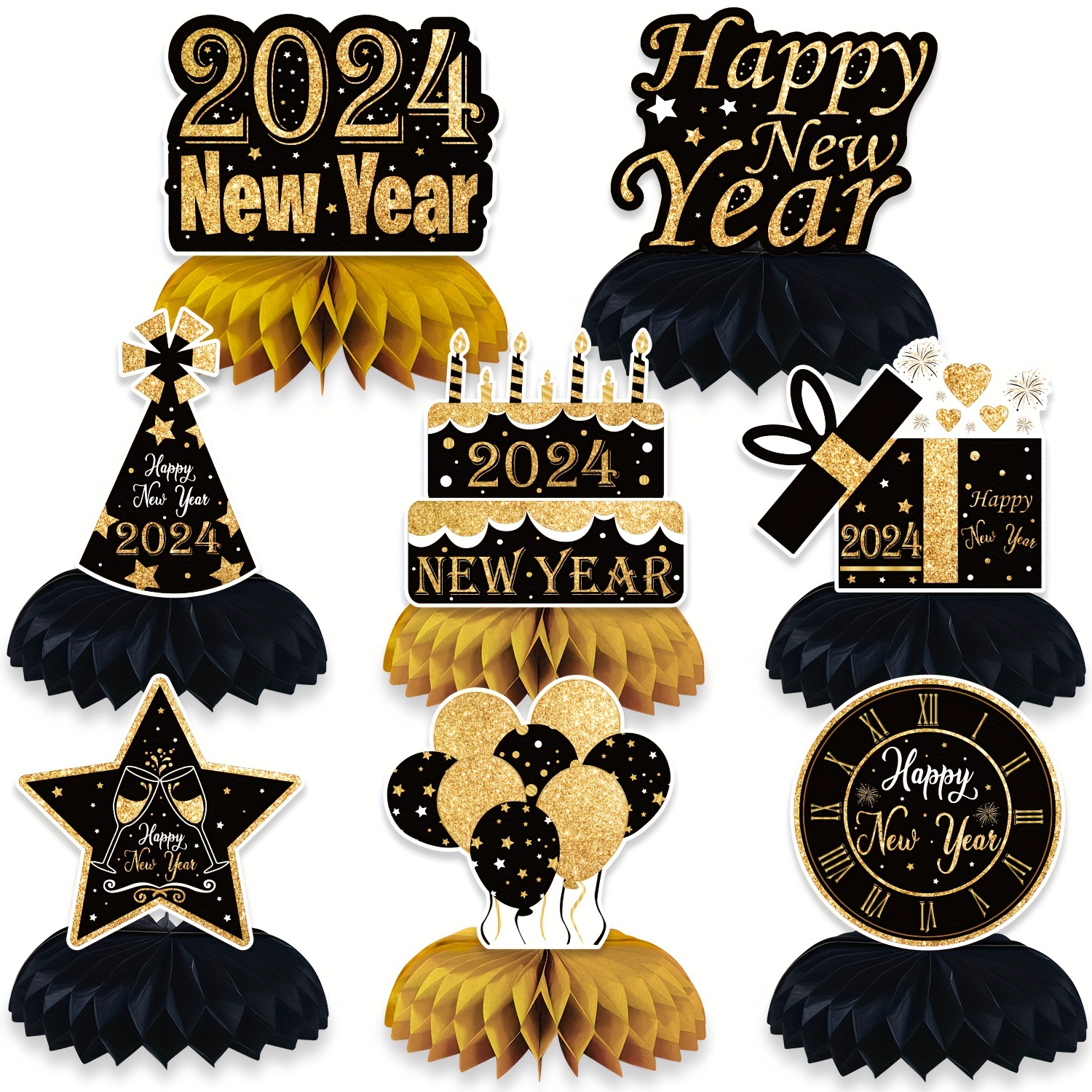 8pcs, 2024 New Year Ornament, New Year Decor, Desk Ornament, Room Decor,  Office Decor, Tabletop Decor, Party Atmosphere Making Props, Creative Small  G