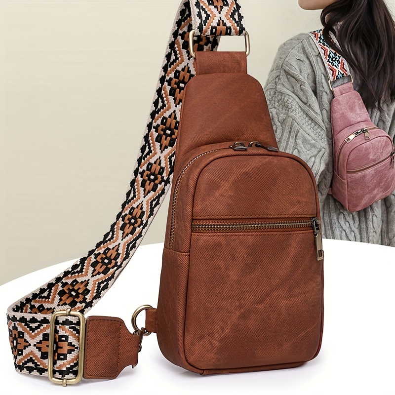 Bohemian leather sling bag, Crossbody, shoulder bag, chest bag. Aurora Anti-Theft Bohemian Shoulder Strap Crossbody Bag  main image 2