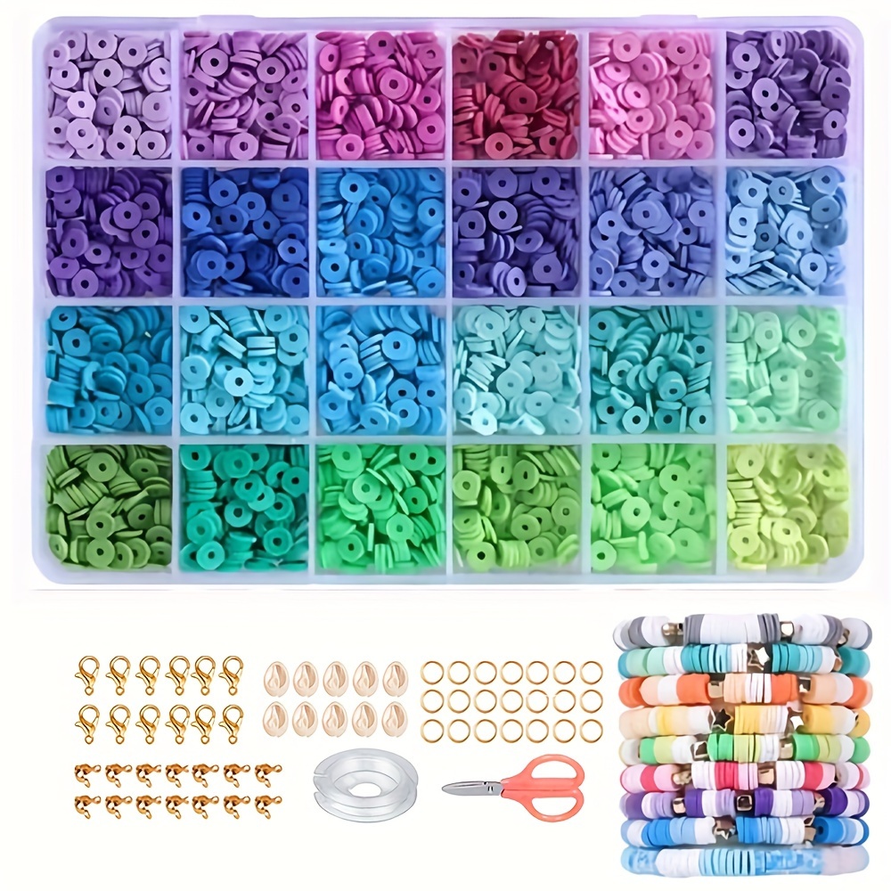 Clay Beads for Bracelets Making Kit, 24 Grids Clay Flat Beads