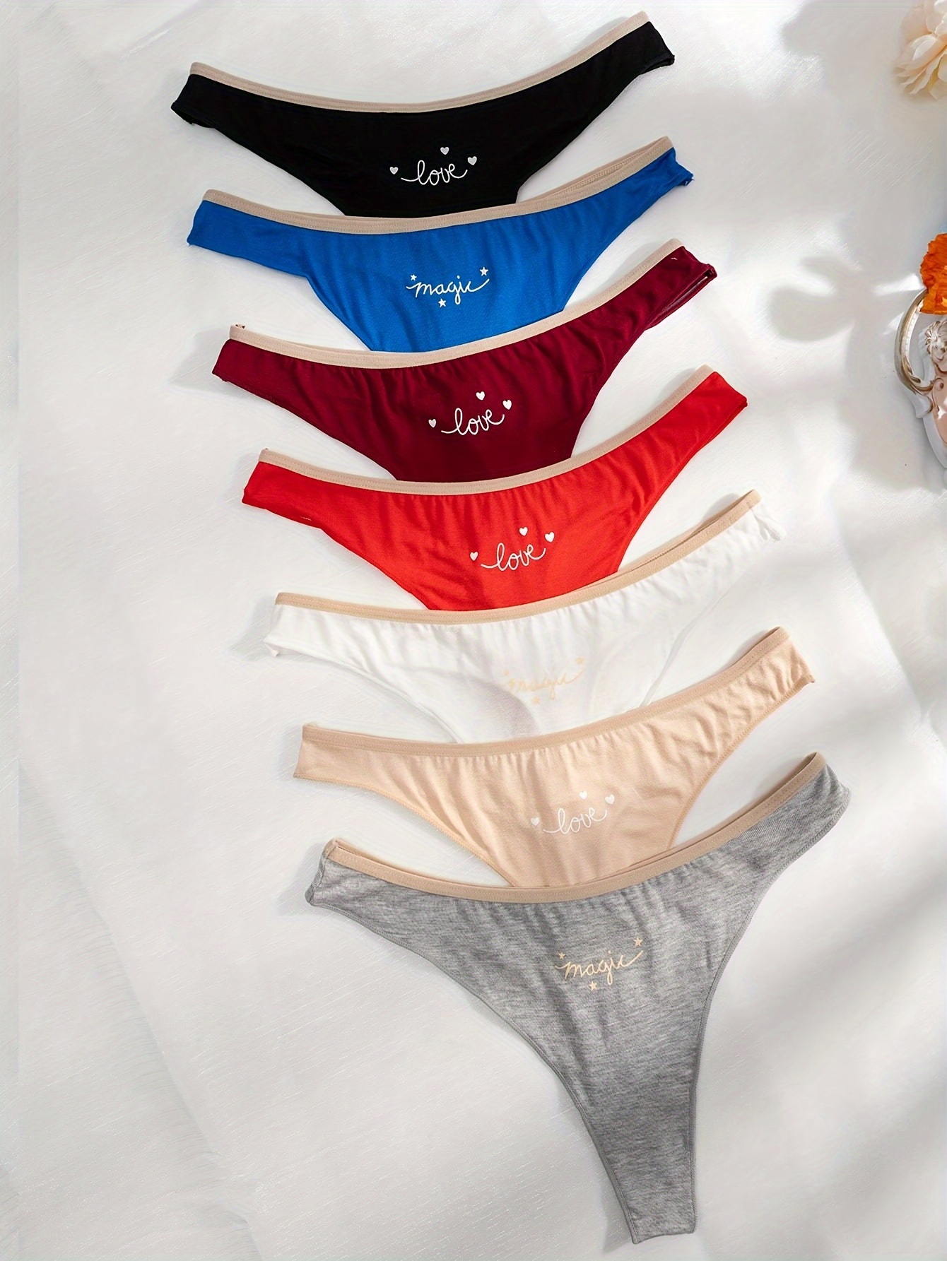 パンティーラヴ レタープリント tバック 7 枚 柔らかく快適な伸縮性のある下着パンティー 女性用ランジェリー 下着 - Temu Japan