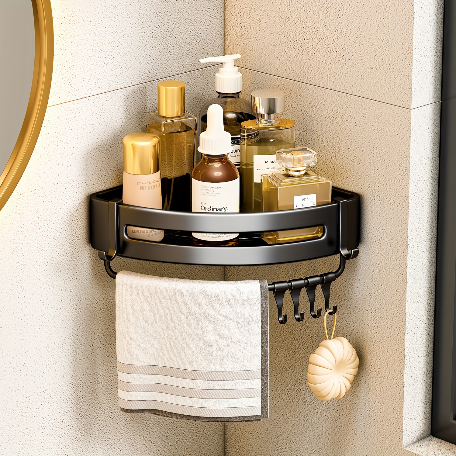 Corner Shower Caddy Towel Rack Soap Holder Aluminum Bathroom - Temu