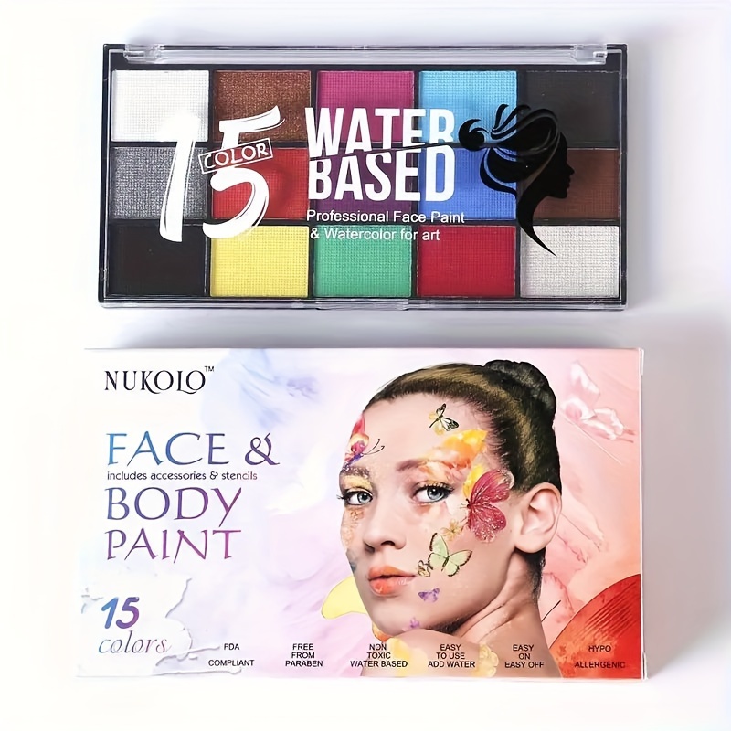 Face Painting Kit with Stencils 15 Water-Based Colours Painting