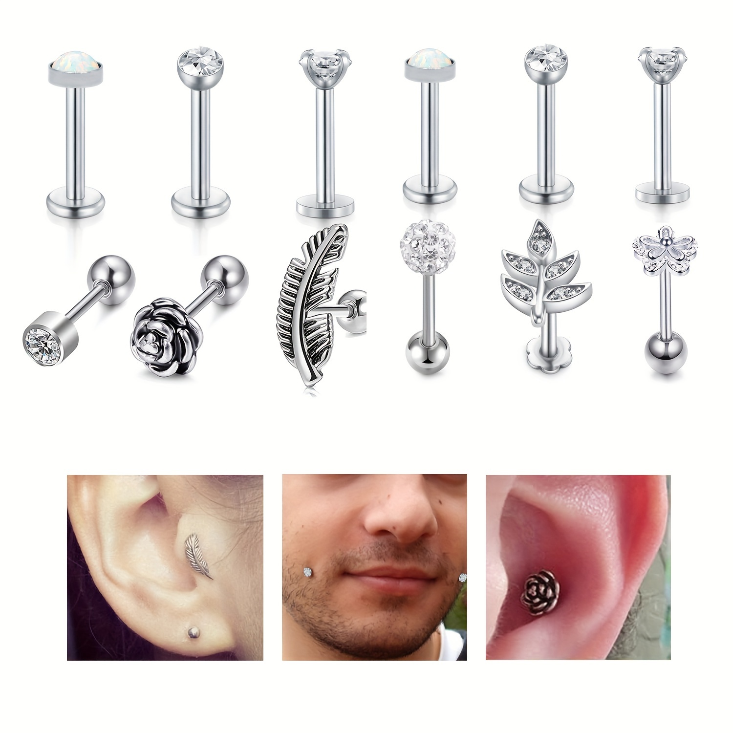 Curved Cartilage Stud Helix Rook Conch Earring StainlessSteel Right Ear  Piercing