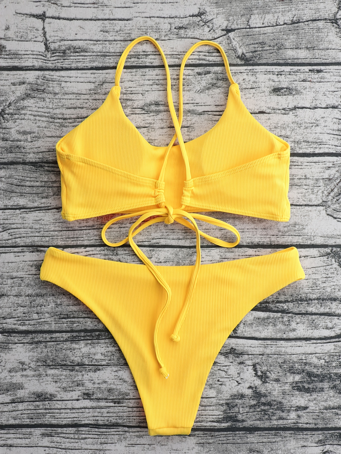 Zaful ribbed criss 2025 cross bikini set