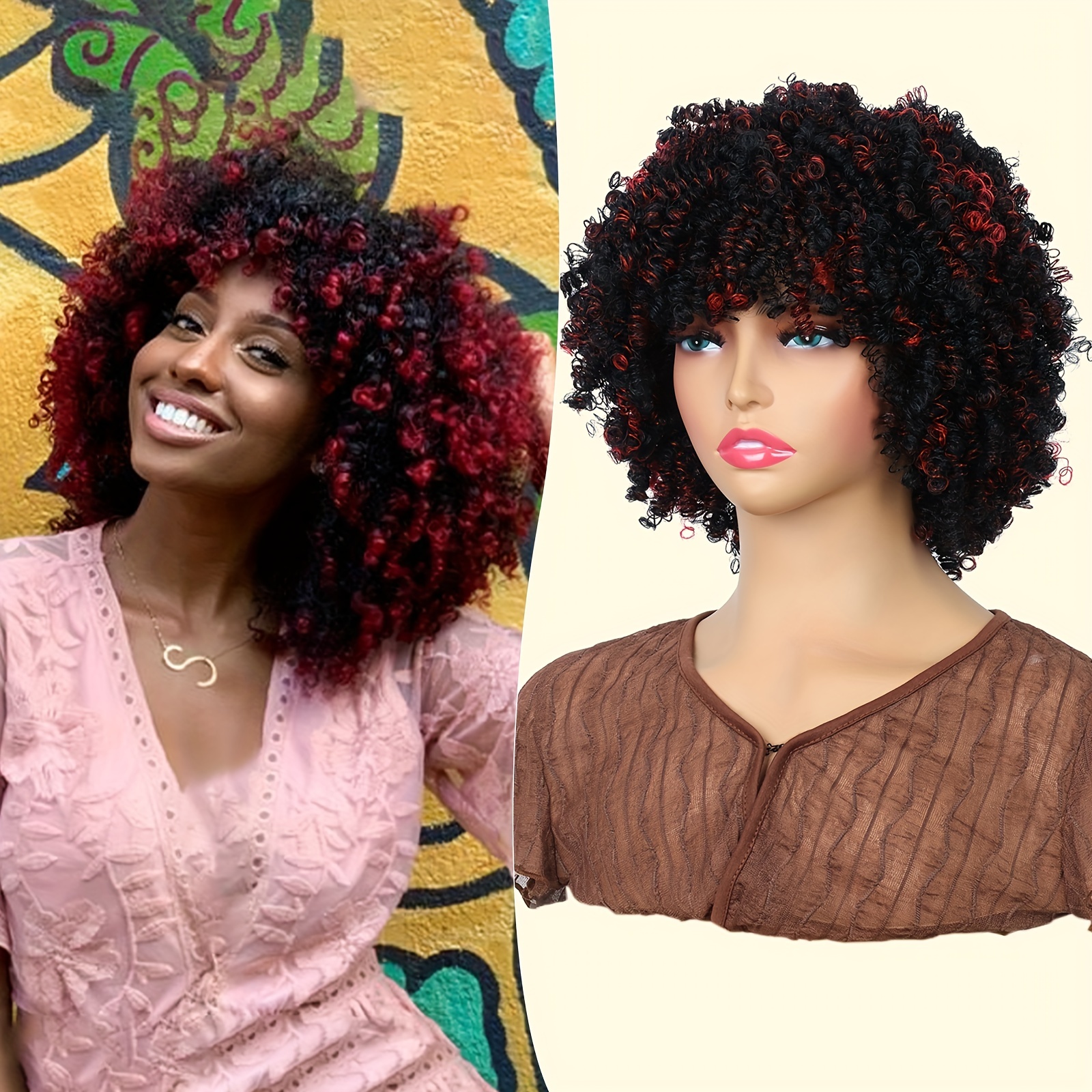Perruque Afro Longue Bouclée Avec Frange Pour Les Femmes Noires Afro Bomb  Kinky Perruque De Cheveux Bouclés Pleine Et Douce Perruques Synthétiques 18  Pouces (V) : : Beauté et Parfum