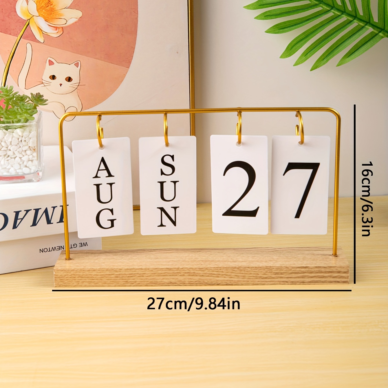 Golden Desktop Calendar Ornament, Calendar Wooden Manual Desk Calendar,  Ornament Ornament, Iron Calendar Holder, Home Atmosphere Maker,desk Calendar  Creative Record Date Diy Flip Wooden Base Table Calendar,room Decor - Temu  Oman