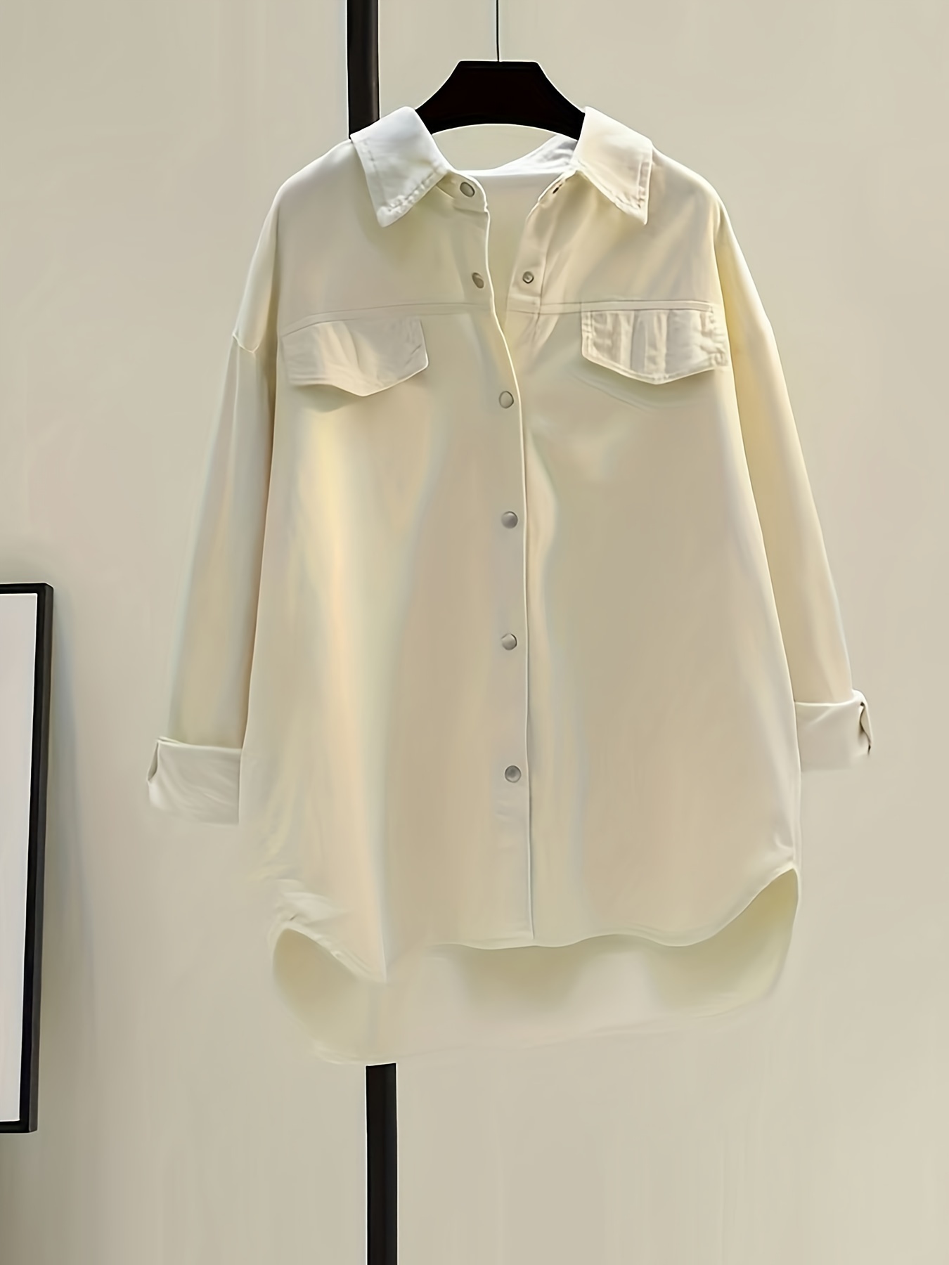 Solid Button Front Corduroy Shirt Versatile Long Sleeve - Temu