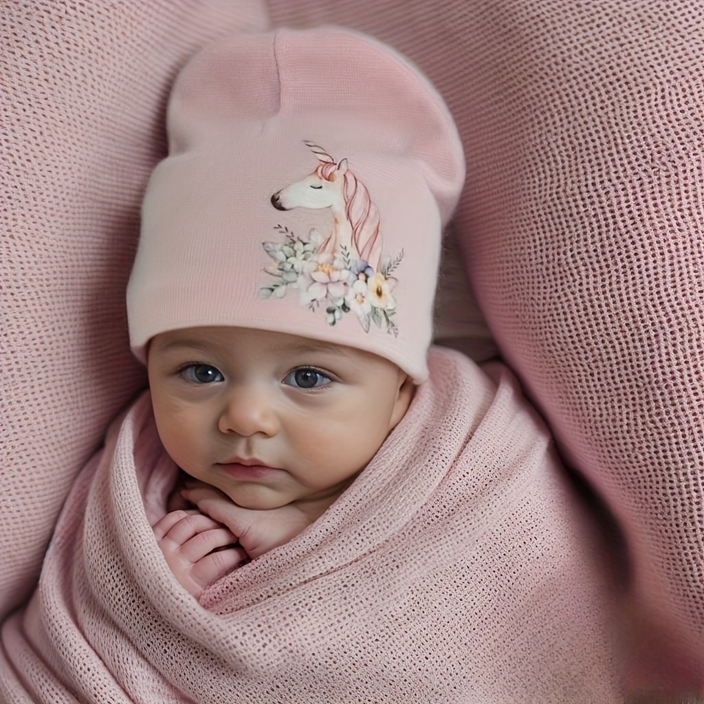 1pc Bonnet De Bébé Fille Avec Imprimé Fleur De Licorne Joli - Temu Belgium