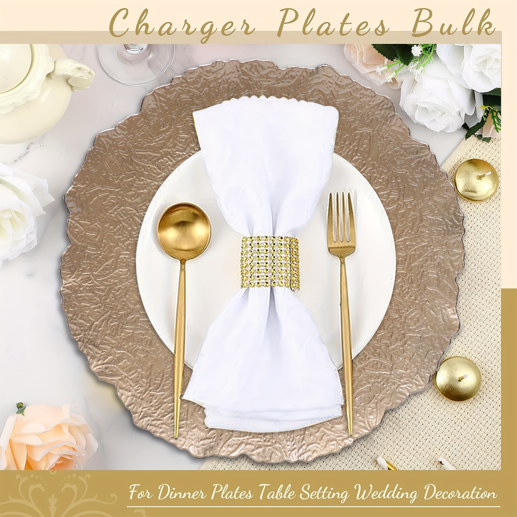 Golden Charger Plates Round Plastic Reef Plate - Temu