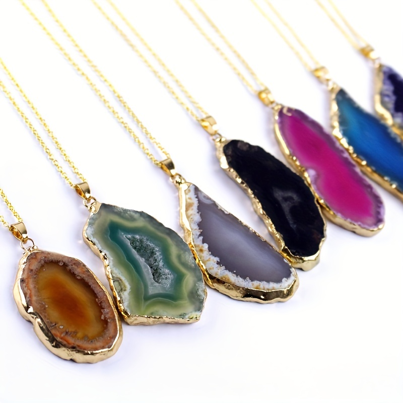 

1pc Multi-color Irregular Boho Style Natural Stone Slice Pendant Necklace Jewelry Accessories Gifts For Men Women