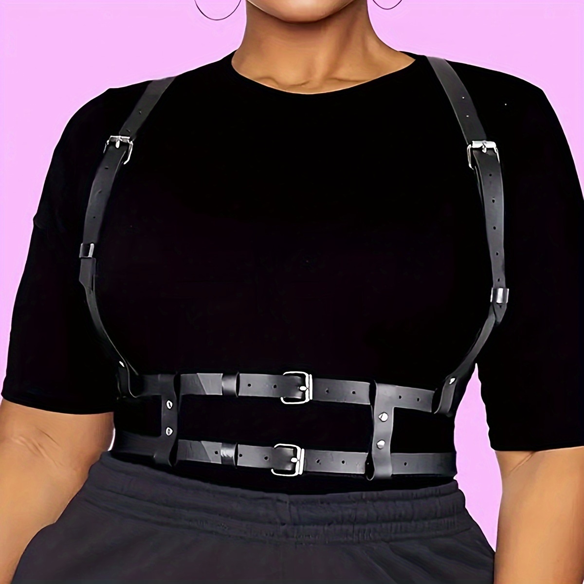 Women Body Harness Black Pu Leather Gothic Harness Belt - Temu