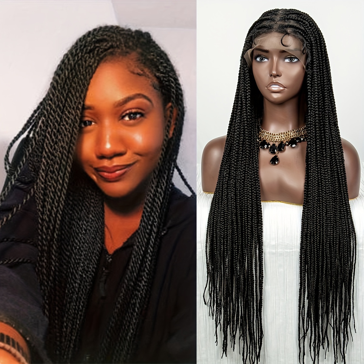 Full Lace Braided Wig Women Box Braid Wig 360 Hd Lace Front - Temu