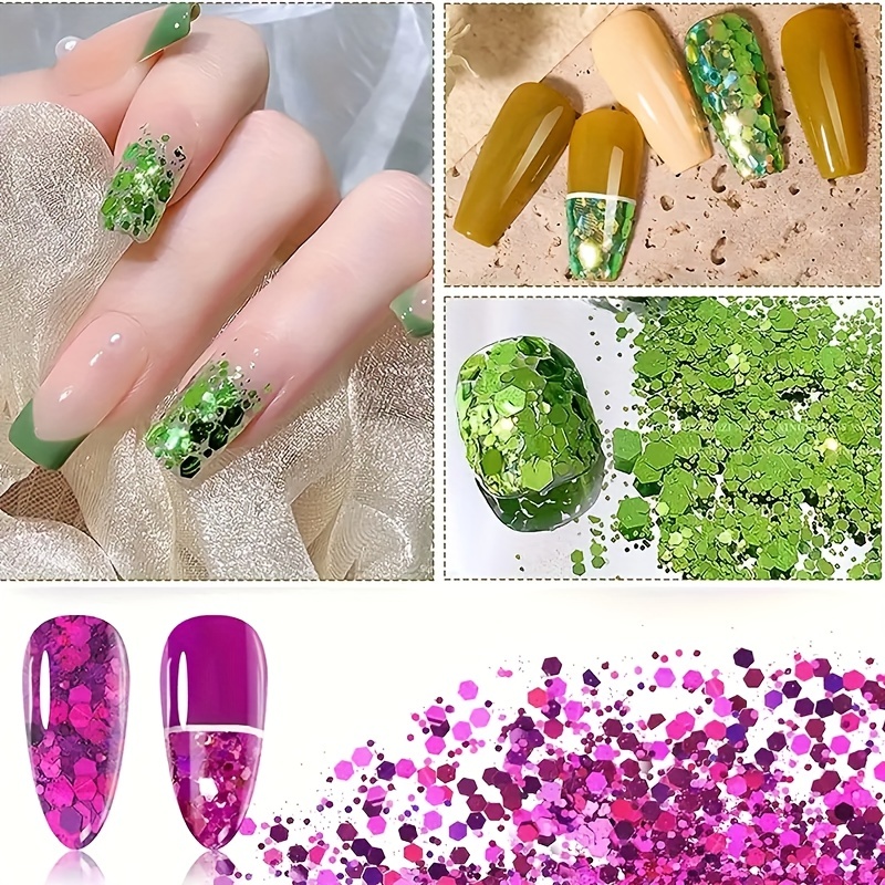 Nail Art Acrylic Powder Mixed Mermaid Hexagon Chunky Glitter - Temu