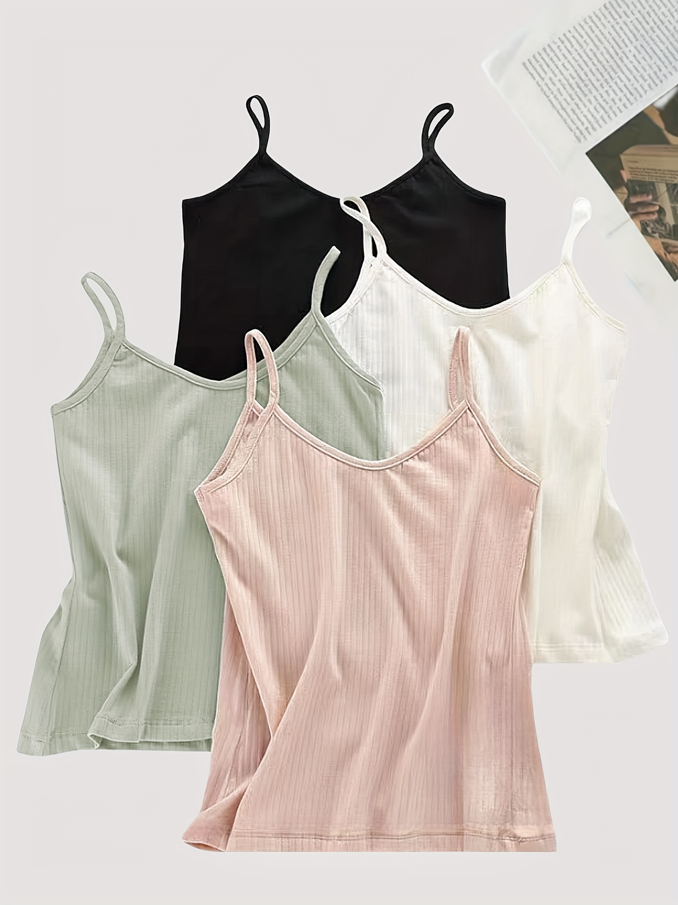 Women Padded Soft Casual Bra Tank Top Women Spaghetti Cami Top Vest Female  Camisole With Built In Br