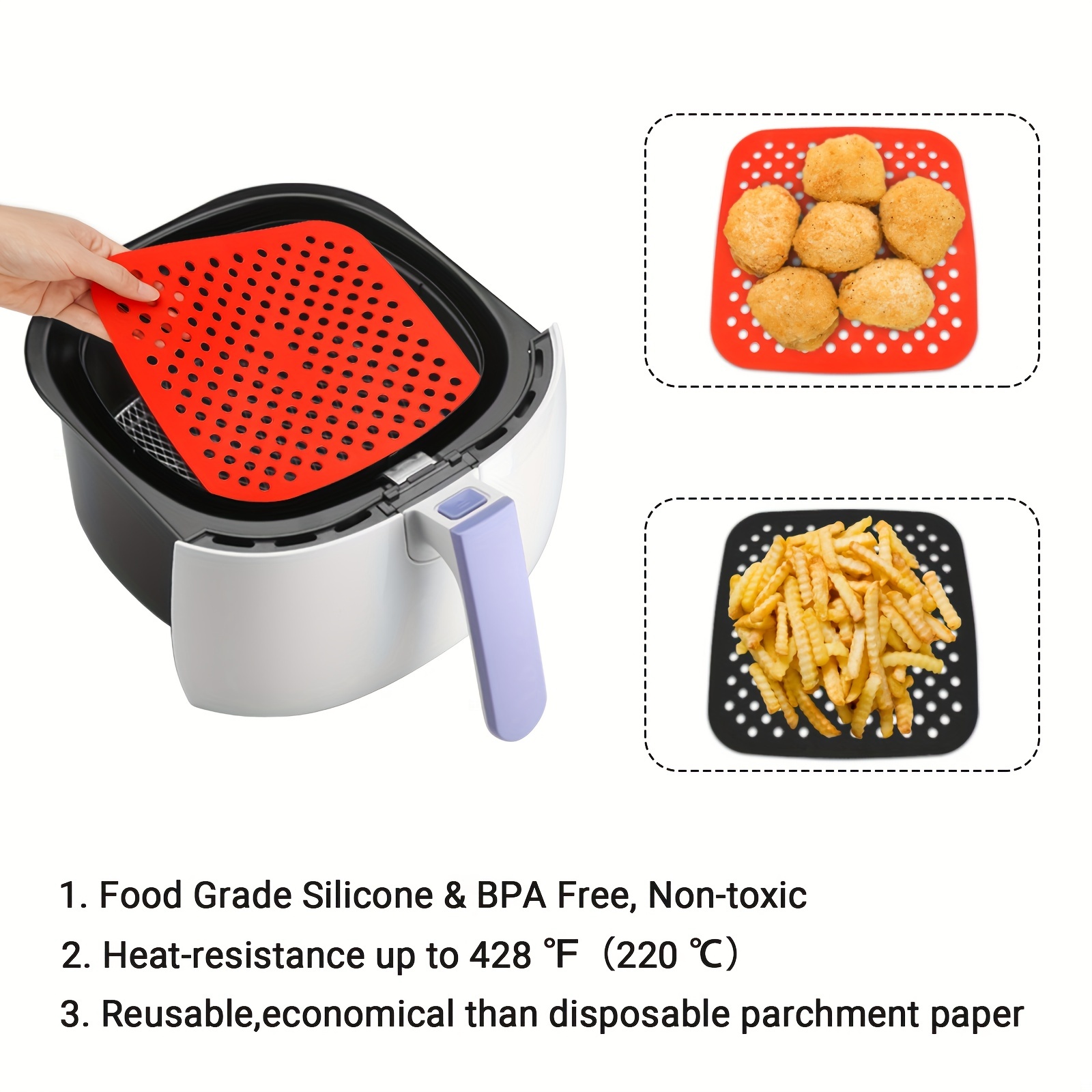 1PC Reusable Non-Slip Silicone Air Fryer Mat Square Round Liners