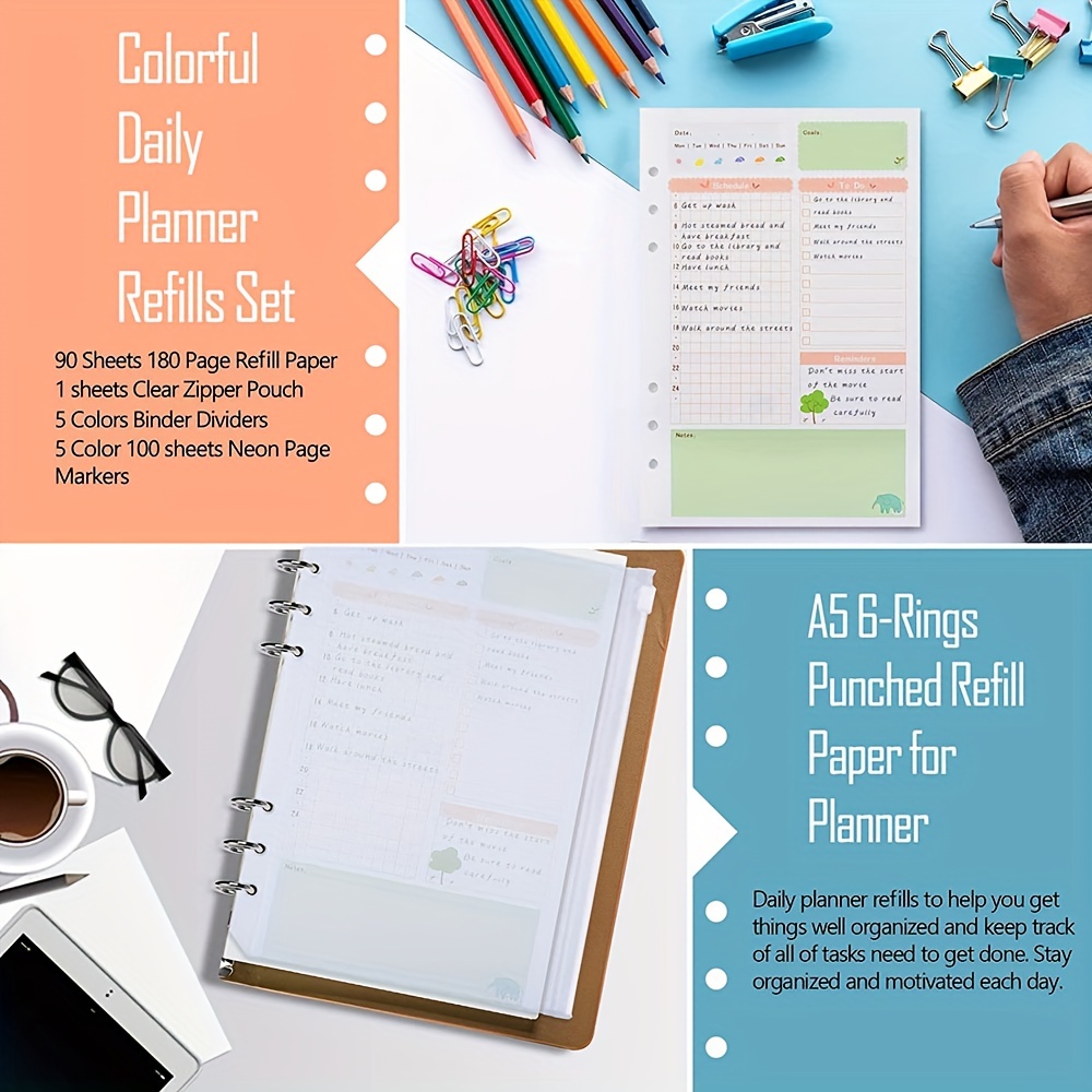 Stay Organized & Colorful: A5 Planner Inserts & Refills With 90