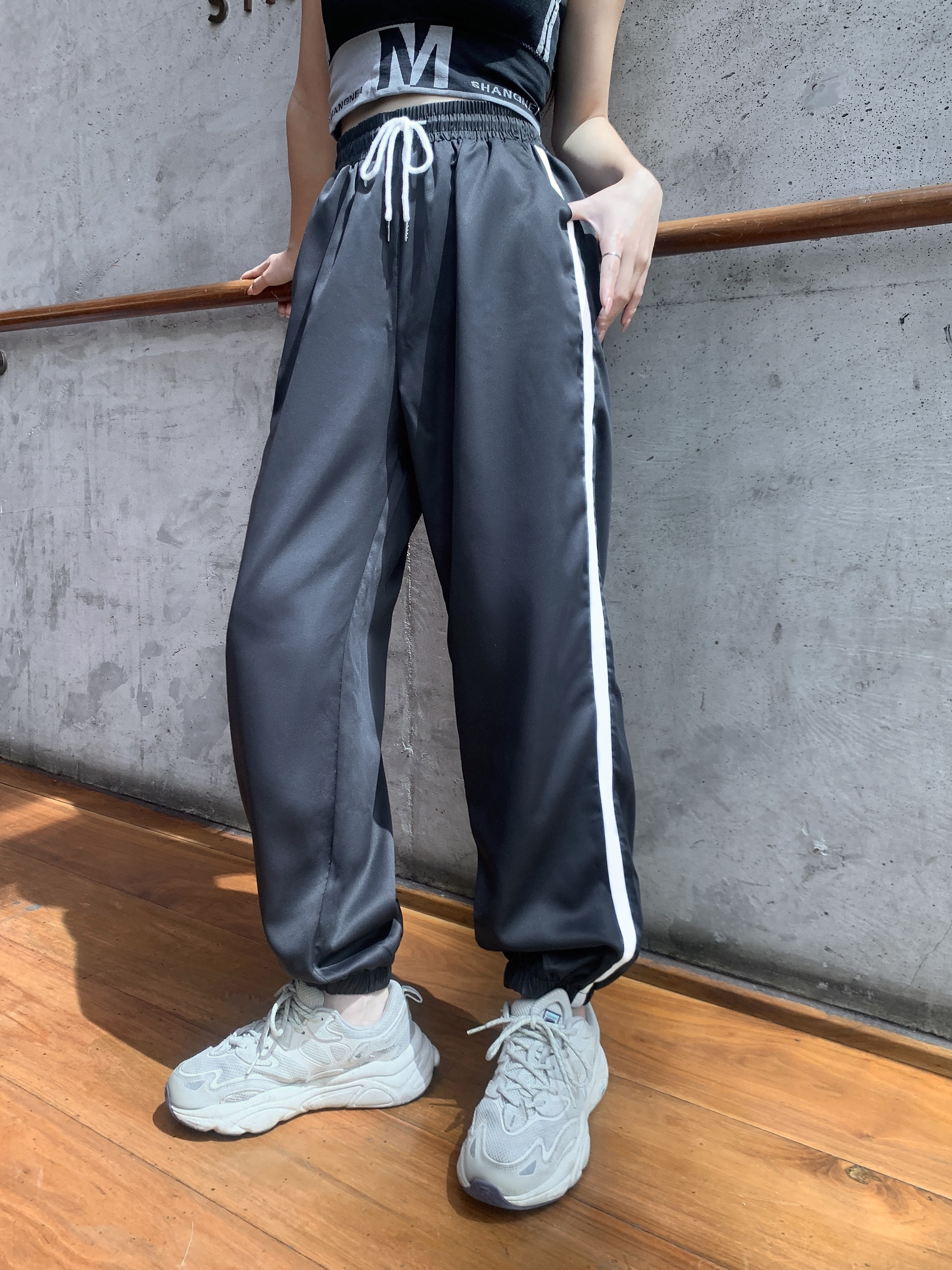 Side Striped Drawstring Pants Casual Slim Elastic Waist - Temu Canada