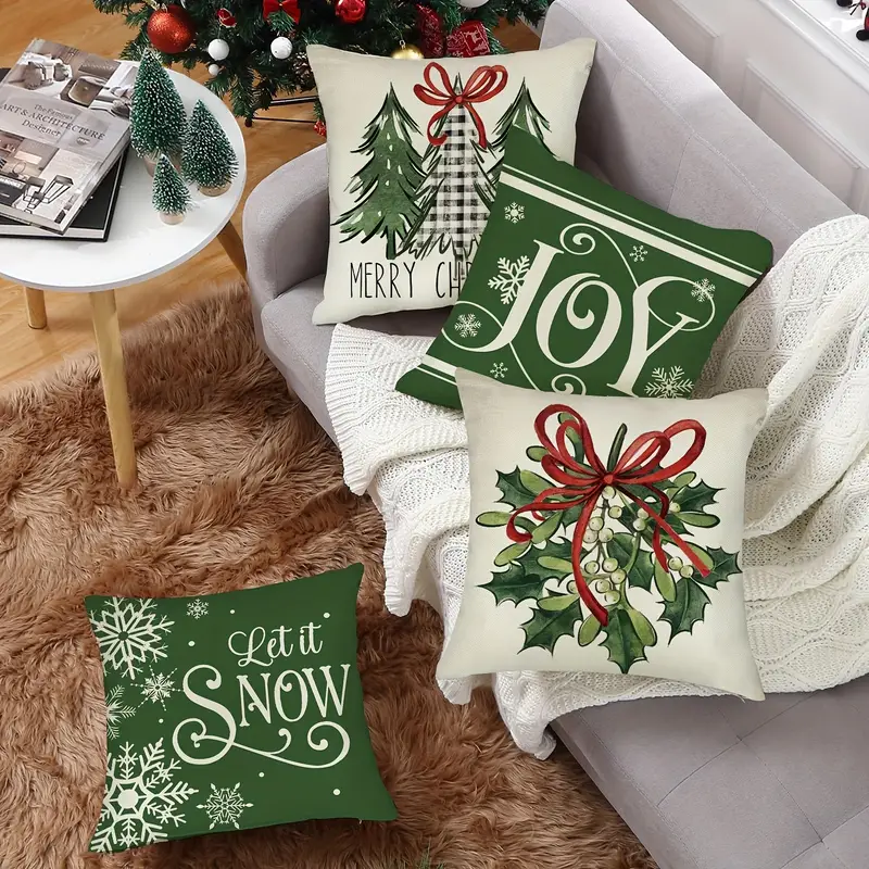 Merry Christmas Tree Decorative Throw Pillow Covers, Xmas Joy Holly Berry  Snowflakes Green Outdoor Pillowcase, Let It Snow Winter Holiday Farmhouse  Cushion Case Home Decor - Temu Australia