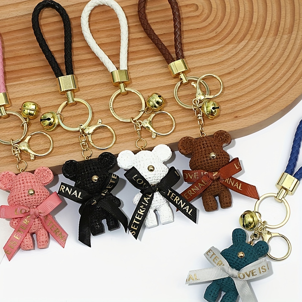 2021 New Leather Weave Rope DIY Bear Keychain Cartoon Cute Animal Doll  Keyring Women Couple Bag Car Charm Key Chain Gift