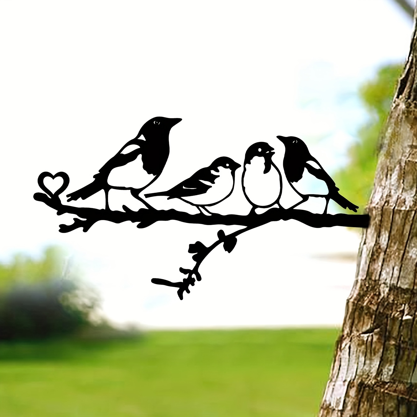 

1pc 4 Birds On Branch Steel Silhouette Metal Wall Art Home Garden Yard Patio Outdoor Statue Stake Decoration Perfect For Birthdays, Housewarming Gifts