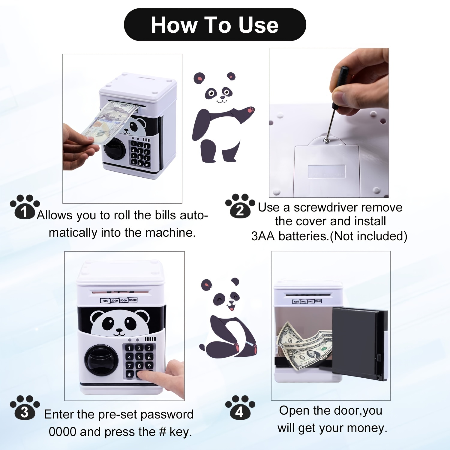 panda noir 3 - Tirelire électronique pour enfants, coffre-fort à mot de  passe, tirelire intelligente à emprei
