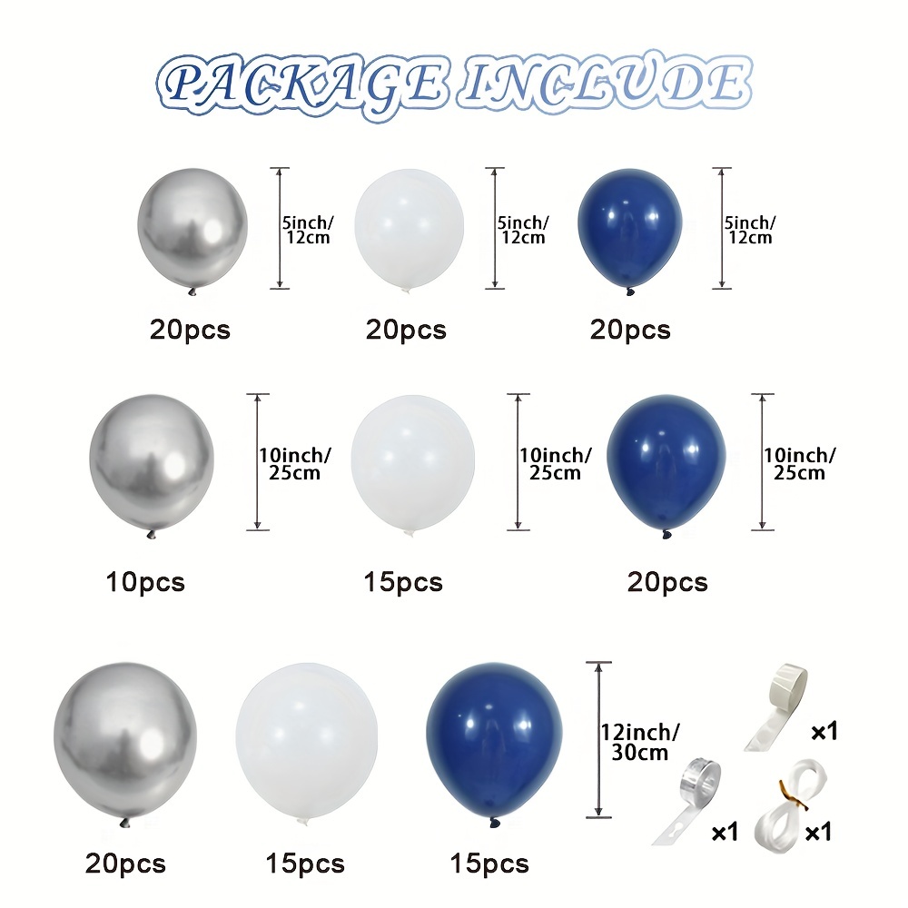 Navy Blue Silver Balloons Garland Kit, 159 pcs Navy Blue White