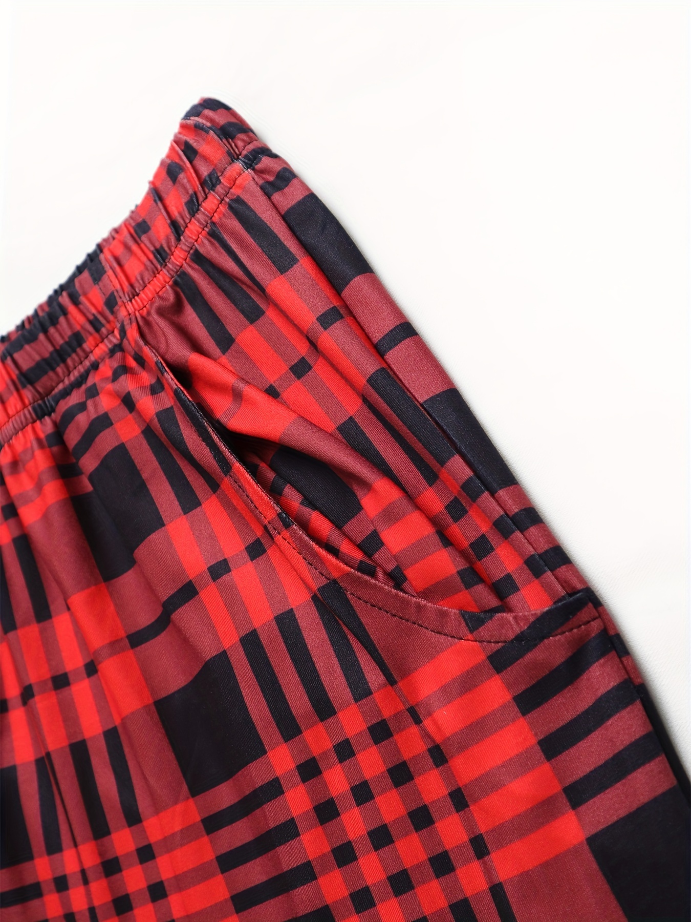 Mens Pajama Pants Red Plaid Soft Comfort Loose Casual Lounge Pants