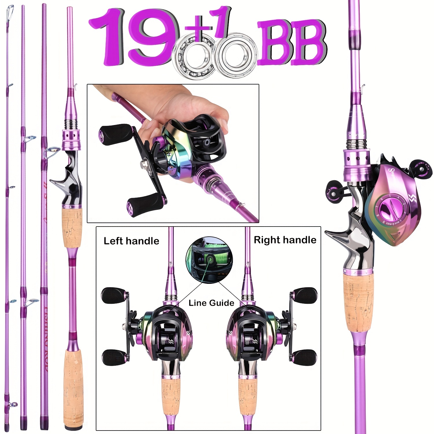 4 Sections Fishing Combos Carbon Fiber Rod 19+1 Bb 7.2:1 - Temu