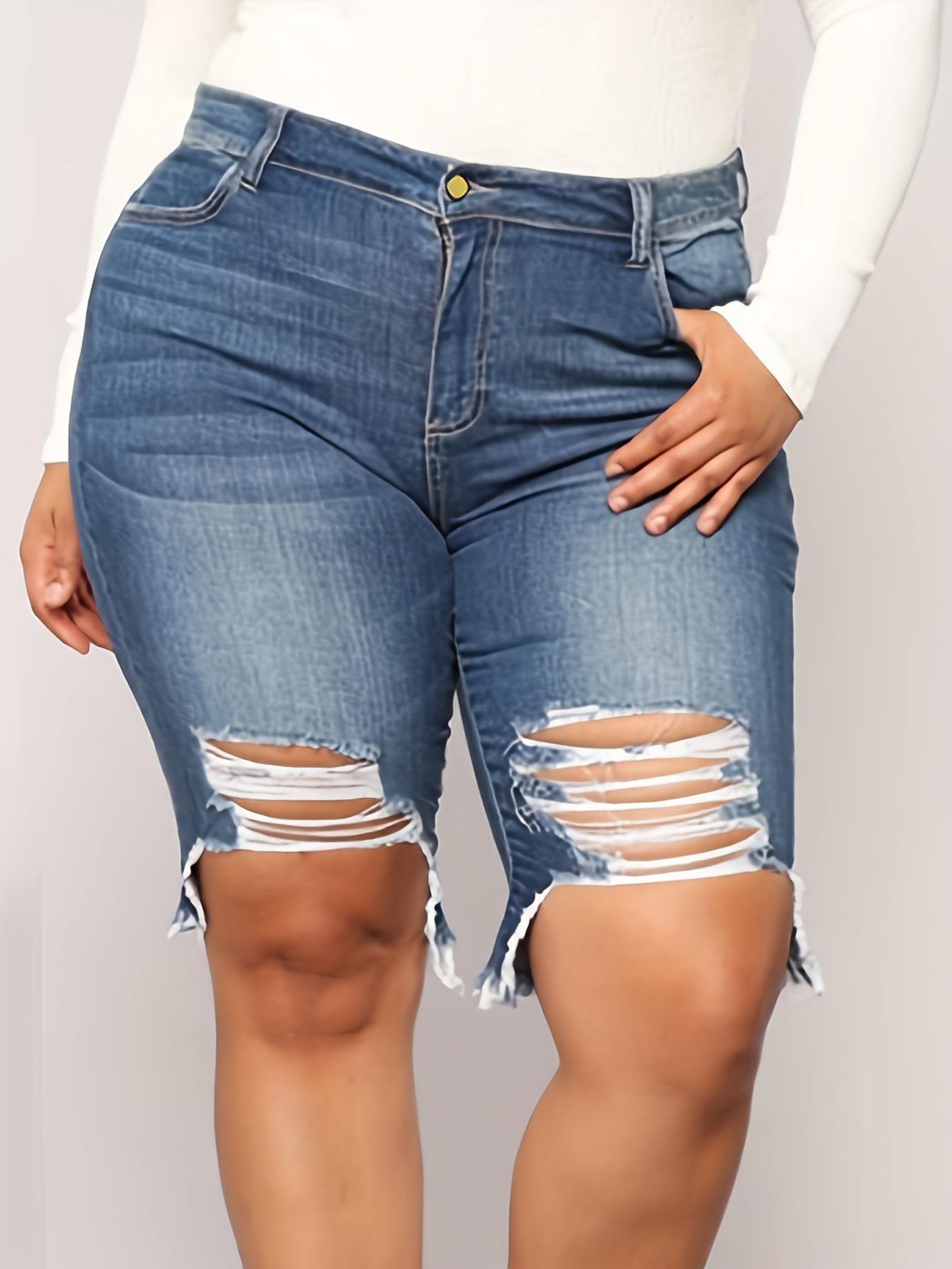 Plus Basic High Rise Distressed Jean Shorts