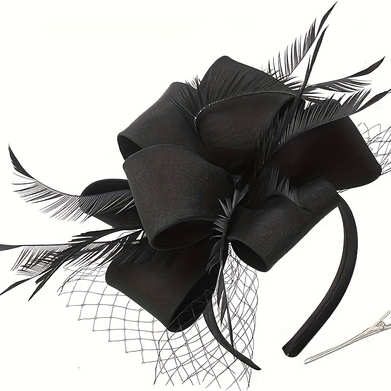 1pc vintage fascinators hat faux feather veil headband for tea party church cocktail headwear