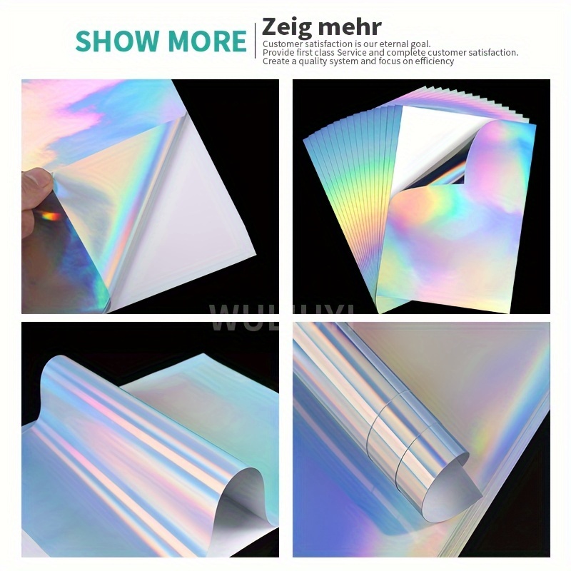 20Sheets Holographic Sticker Paper Clear A4 Vinyl Sticker Paper  Self-Adhesive Waterproof Transparent Film with Gem Spot Rainbow Star  Patterns, 11.7 x 8.3 Inch (Gem, Dot, Colorful, Star)