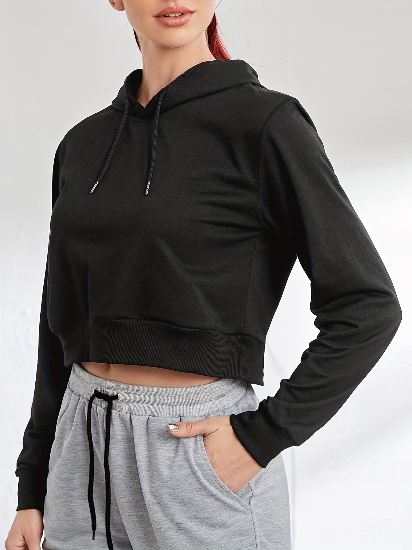 Long Sleeve Crop Hoodies Sport Casual Sweatshirt Women's - Temu Canada