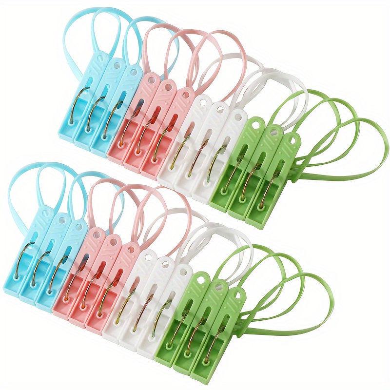 32/Sets Laundry Clips Mixed Color Windproof Plastic Clothes Pegs Home  Hangers with Rope for Clothing 