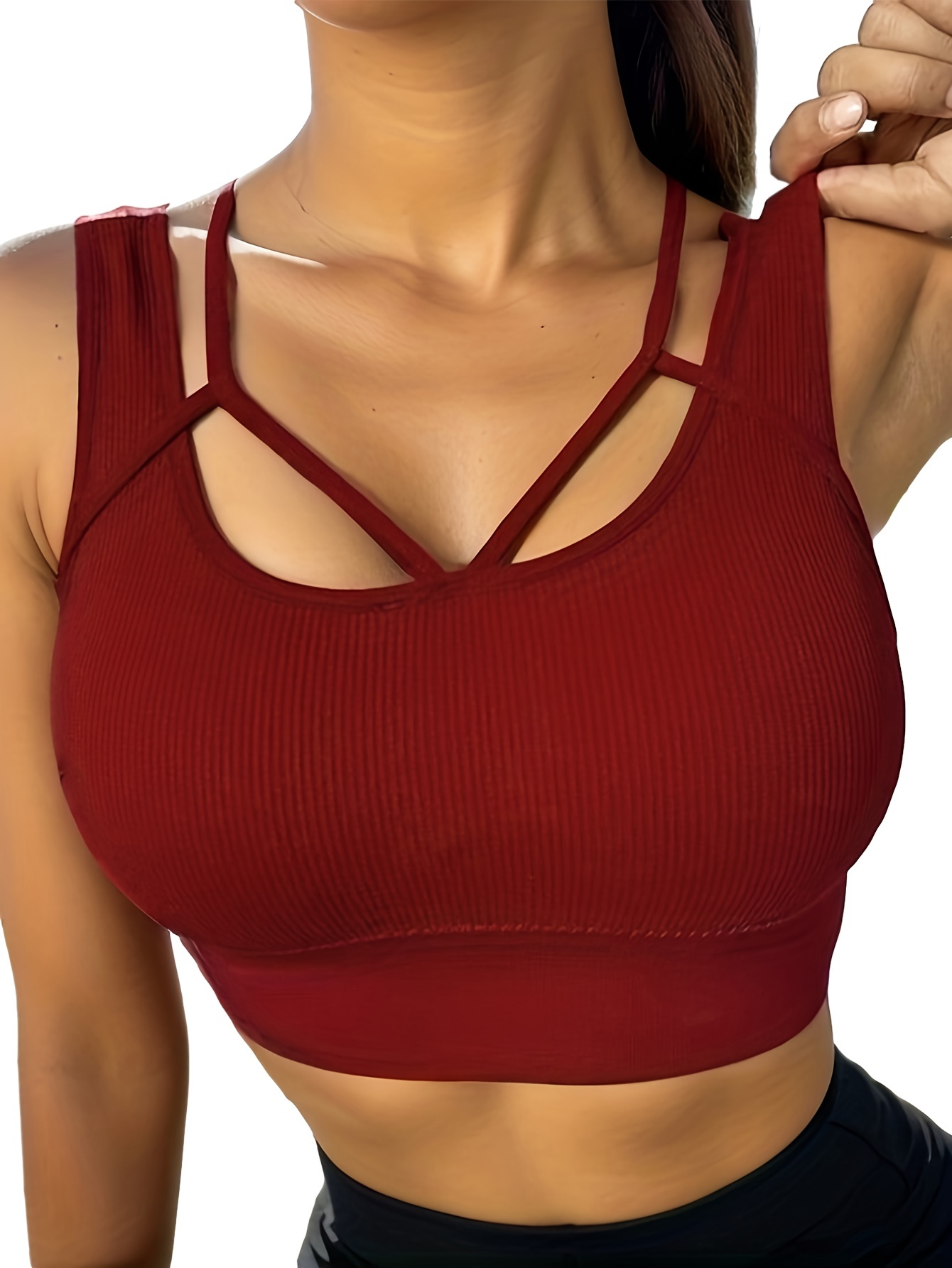 Solid Ribbed Sports Bra Comfy Breathable Push Shockproof Bra - Temu  Philippines