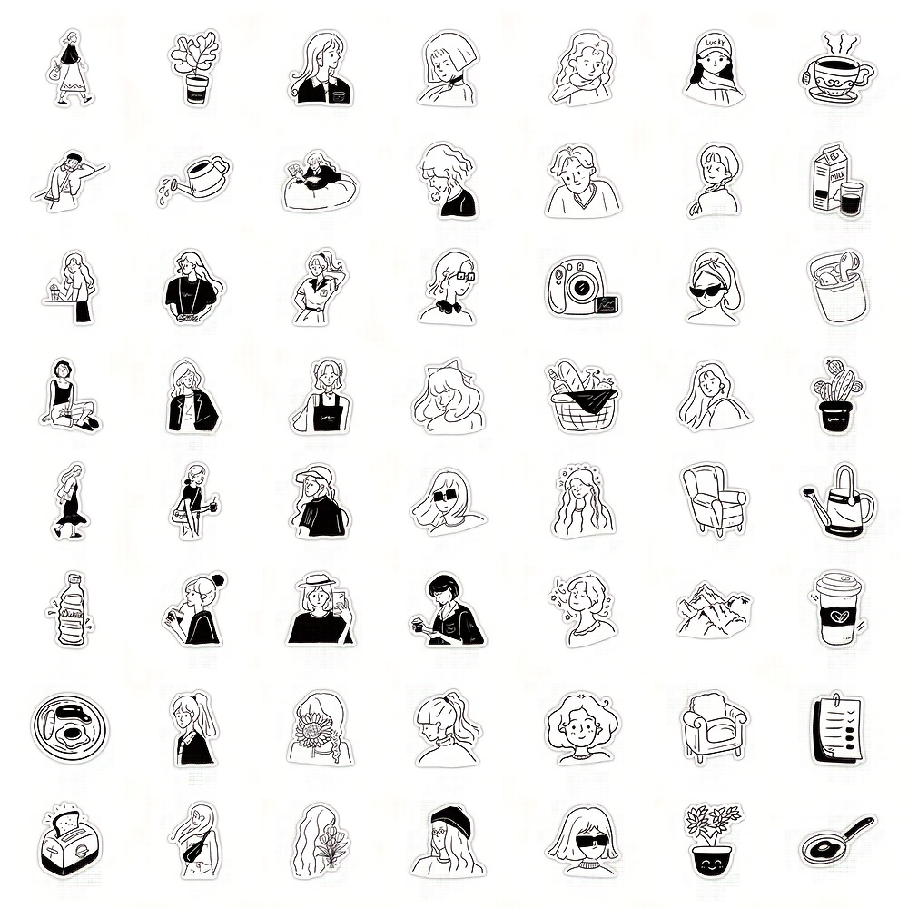 Character Black And White Stickers Waterproof Water - Temu