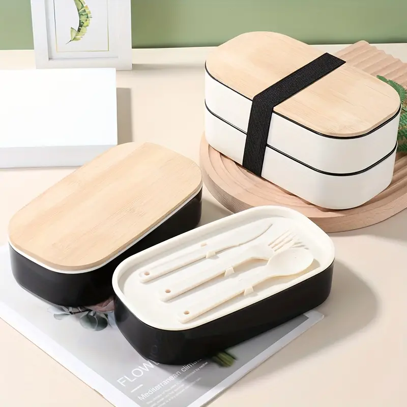 Premium Bento Box Adult Lunch Box With 2 Compartments And Chopsticks, Large Sauce  Container, Cute Black Japanese Style Bento Box, Rectangle, Microwavable,  For Back School Supplies, Camping Picnic And Beach Essentials, Home
