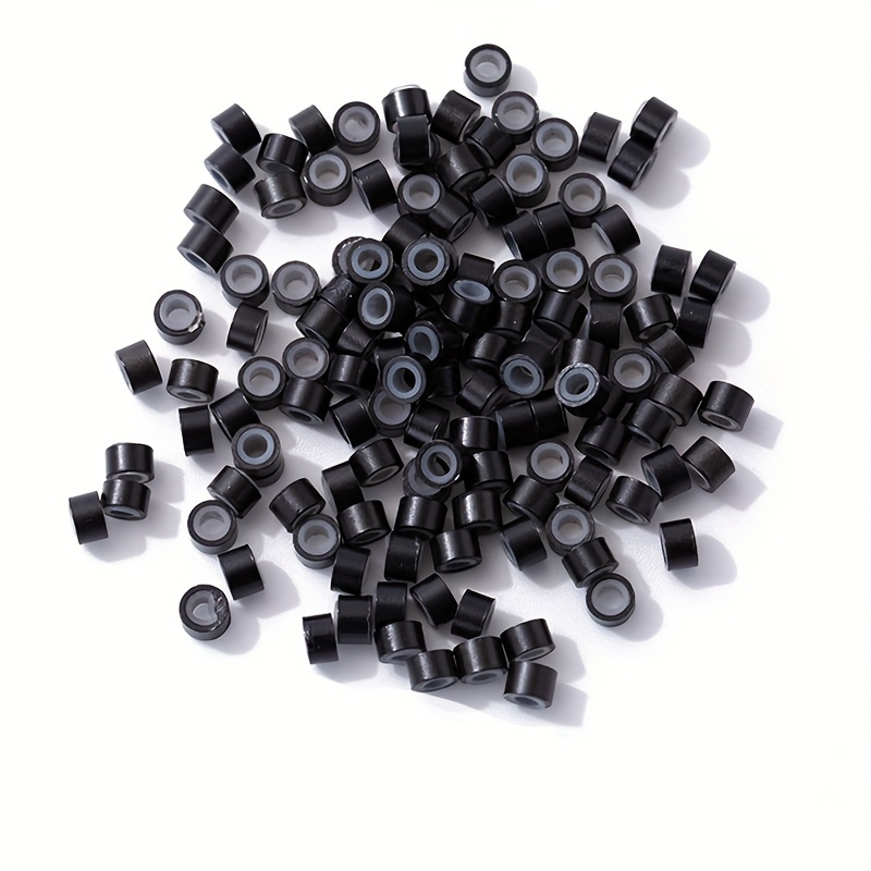  Hair Extension Beads, Seamless Silicone Lined Micro Ring Link  Bead Microlink Nano Rings Black Tubes Beads Hair Feather Extensions Tool  Tip Human Hair Feather Extensions Design Aluminium 5mm 500PCS 