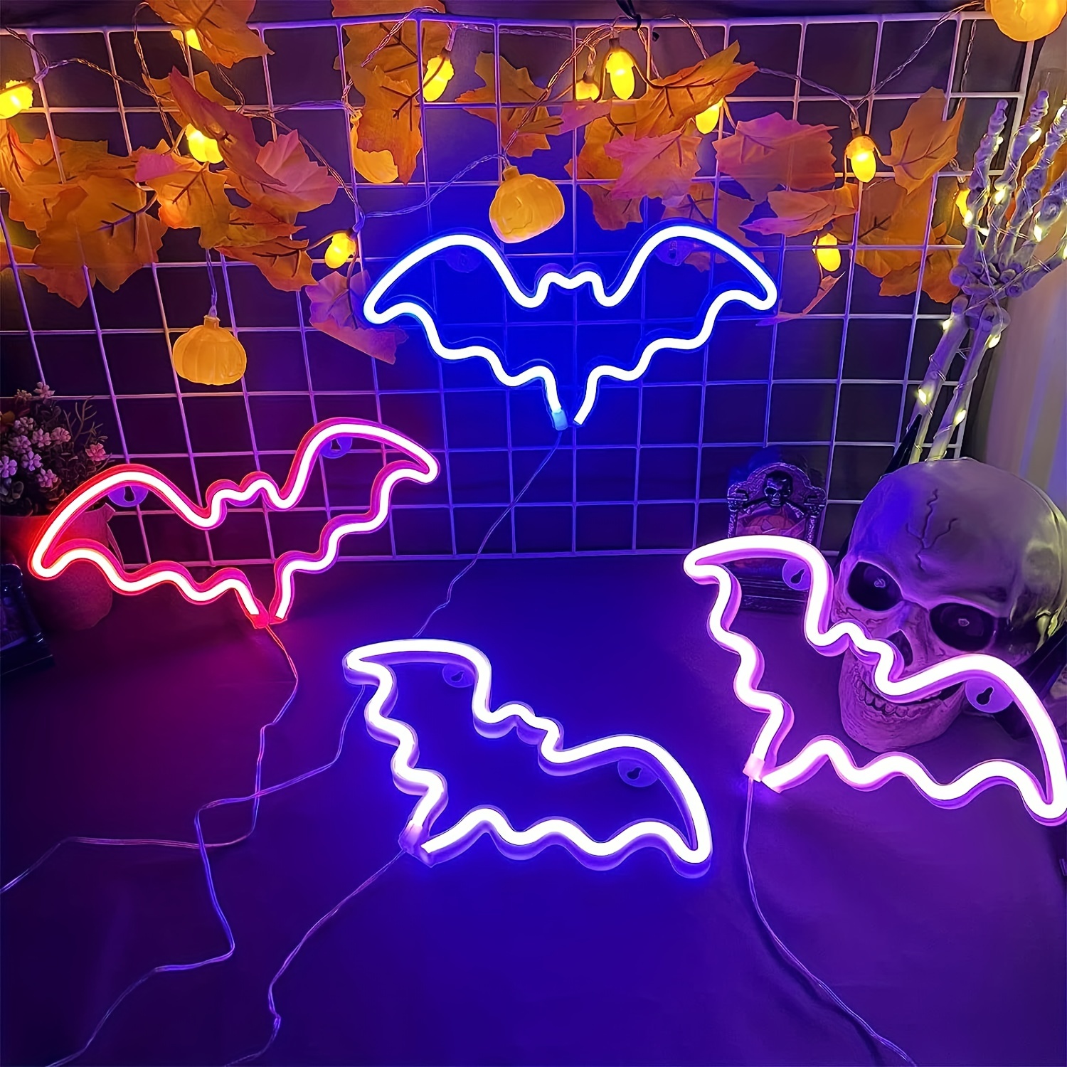 Halloween Decorative Led Bat Neon Lights Wall Decor Bat Temu