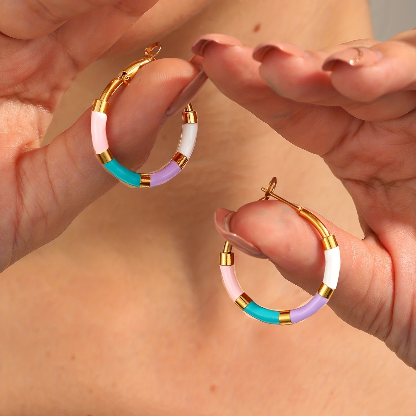

Elegant Minimalist Style Enamel Hoop Earrings Stainless Steel Plated Jewelry Trendy Female Gift