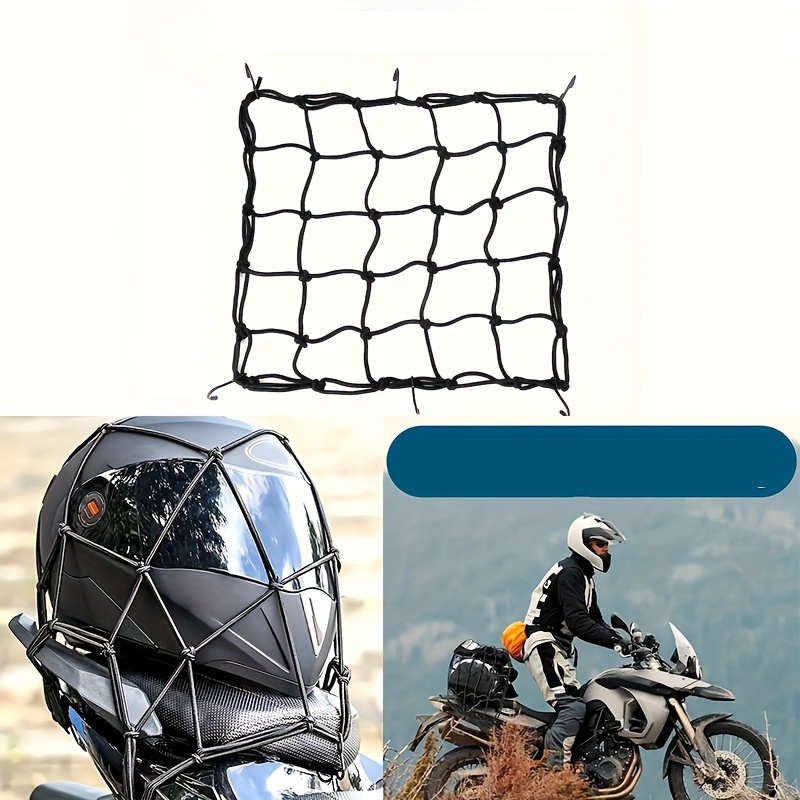 Filet élastique robuste avec 6 crochets, pour casque de moto - Filet de  voyage extensible et élastique - Pour moto, vélo (30 x 30 cm, noir)