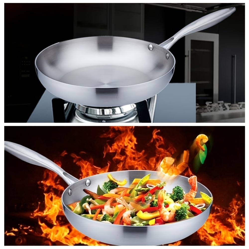 Tri-Ply 13 Inch Stainless Steel Wok Pan with Lid, Stir-Frying Pan,Induction  Wok