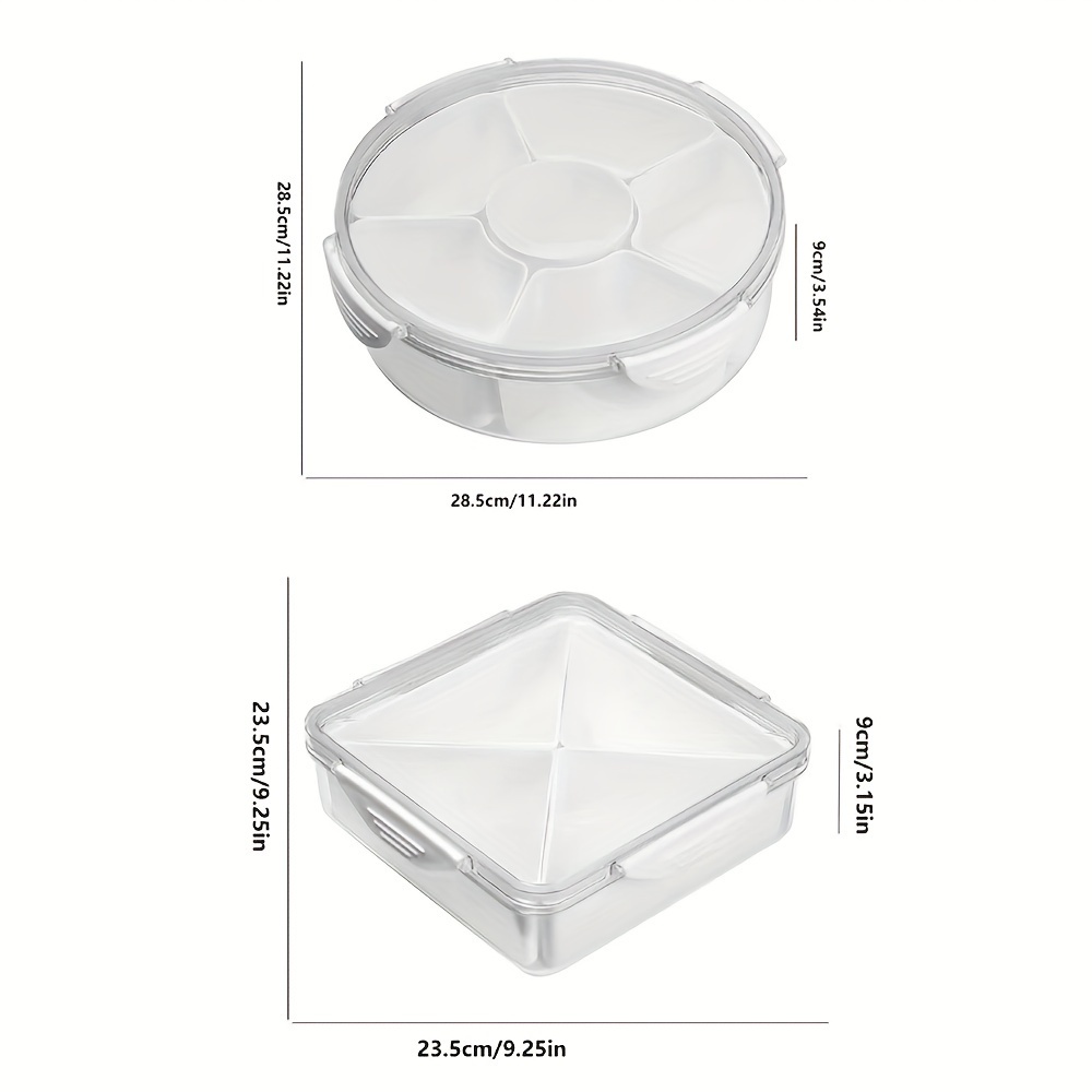 Plateau à collations, plateau à apéritif de 30 cm avec couvercle, 6  compartiments