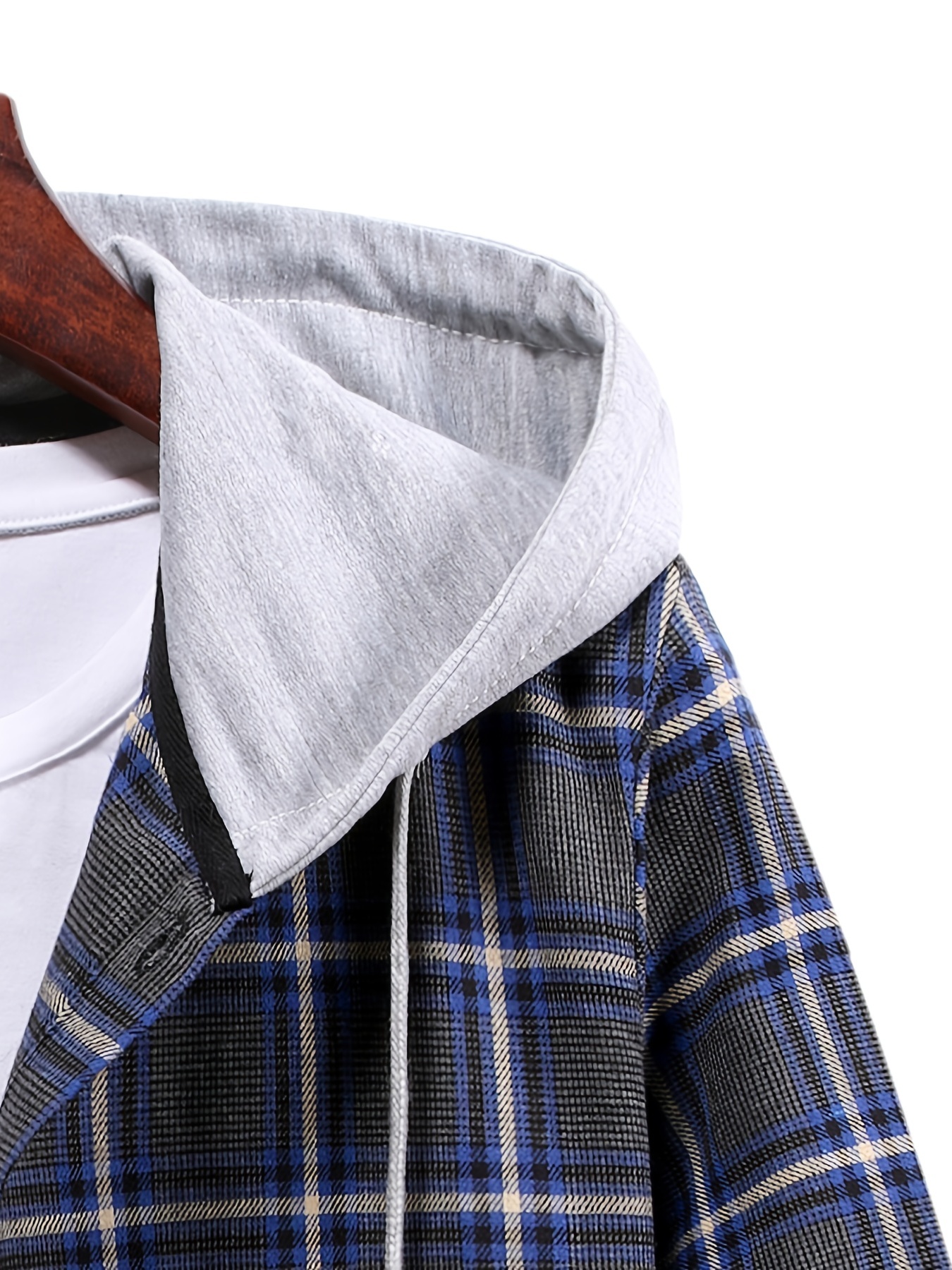Men's Brown Plaid Print Hooded Shirt Casual Classic Thermal - Temu
