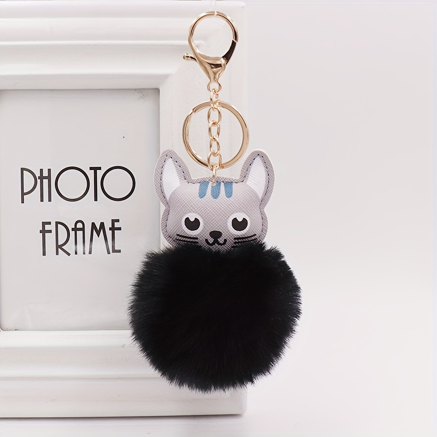 Cat Pom Pom Plush Keychain Cute Cartoon Animal Bag Key Chain - Temu