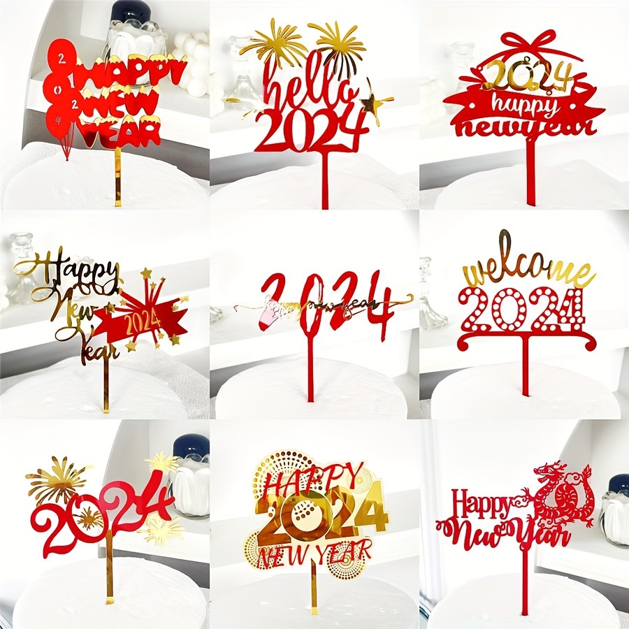 Happy New Year acrylic cake toppers 2024 Gold – Baking Treasures Bake Shop
