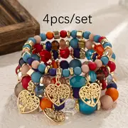 4pcs set bohemian multi layer glass bead handmade bracelet hollow heart multi layer tassel bracelet for men women details 7